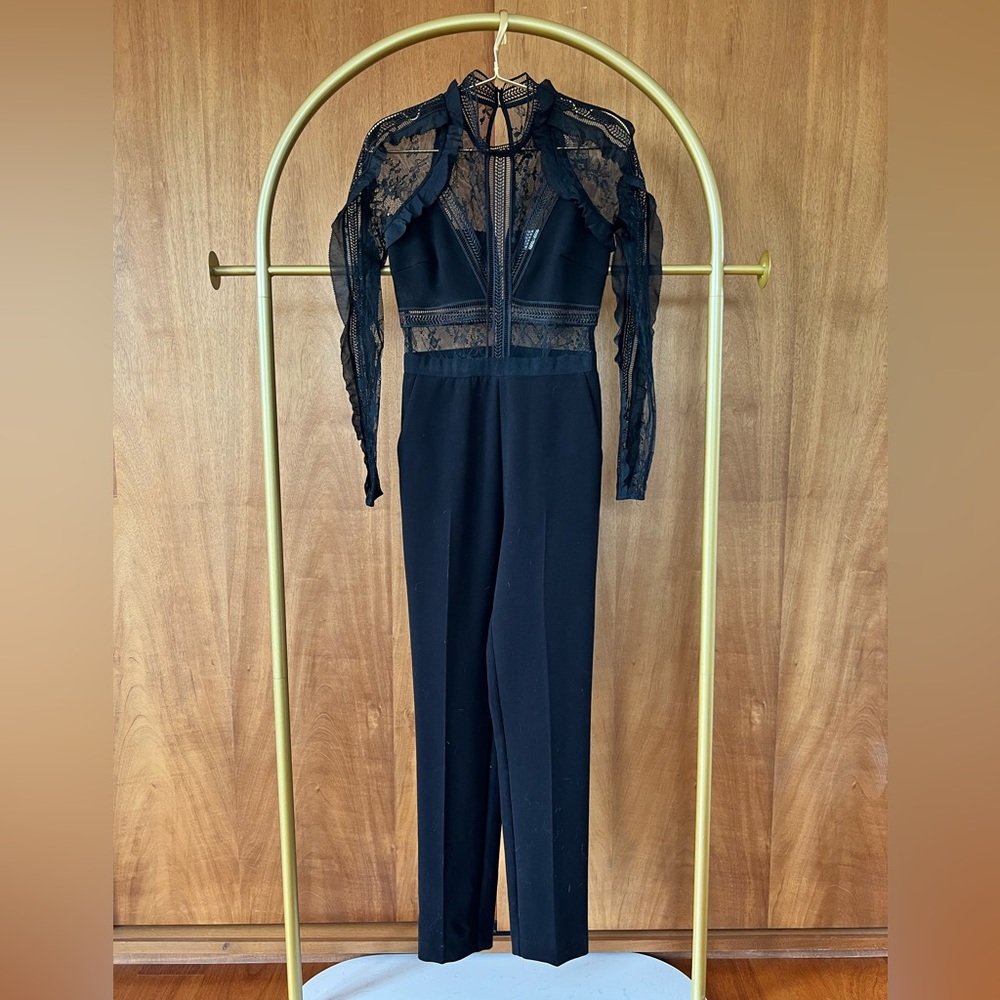 Self Portrait black lace paneled jumpsuit